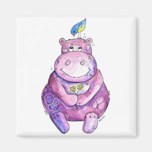 Aimant Hippo mignon violet blanc