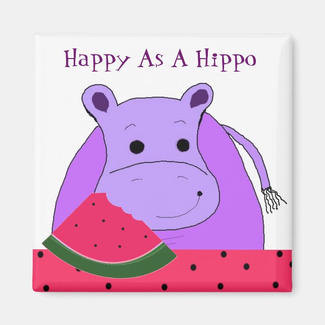 Aimant Hippopotame mangeant de la pastèque (Devant)