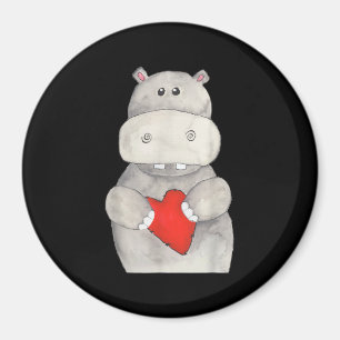 Aimant Hippopotame mignon tenant le coeur   Love Hippo