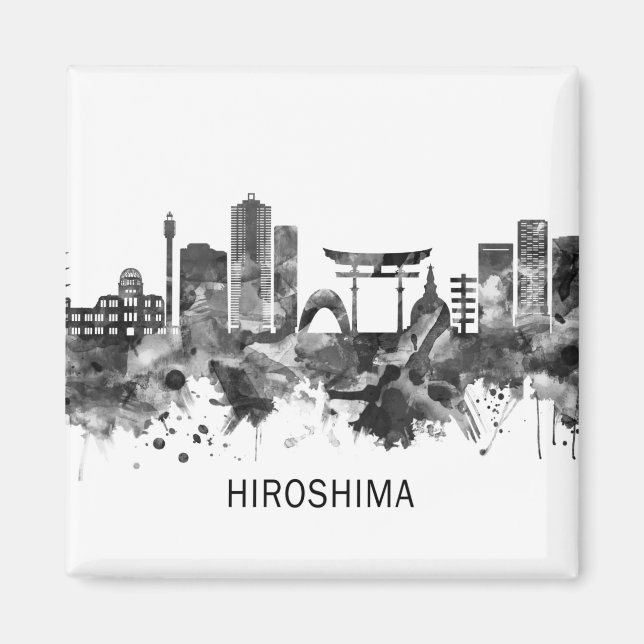 Aimant Hiroshima Japon Skyline BW (Devant)