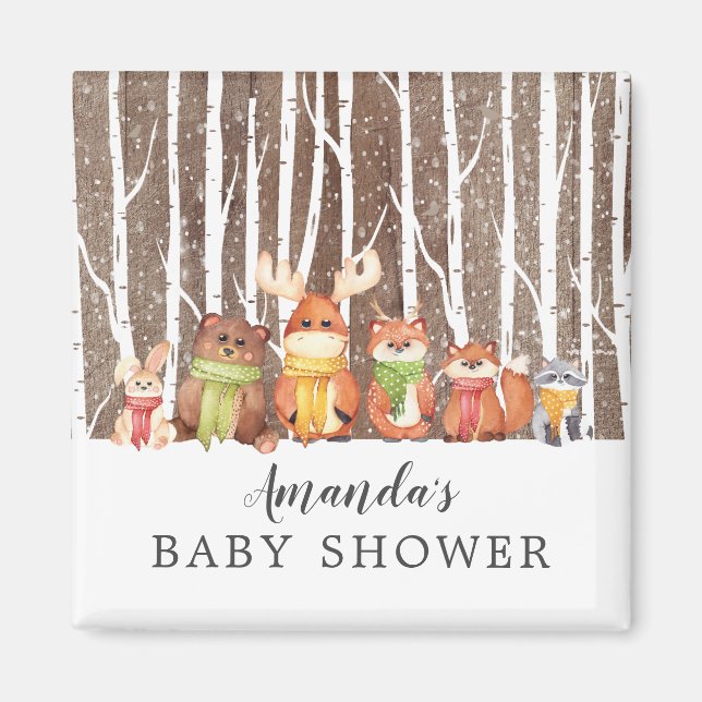 Aimant Hiver Bois Animaux Baby shower Favoriser l'aimant (Devant)