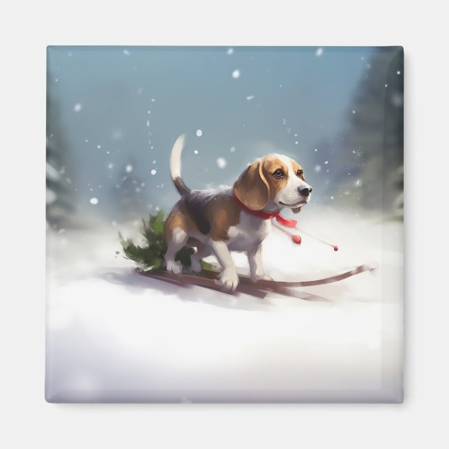Aimant hiver de neige de Noël beagle (Devant)