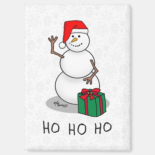Aimant Ho Ho Joyeux Noël Père Noël mignonne Snowman (Recto)