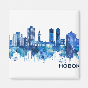 Aimant Hoboken New Jersey Skyline Blue