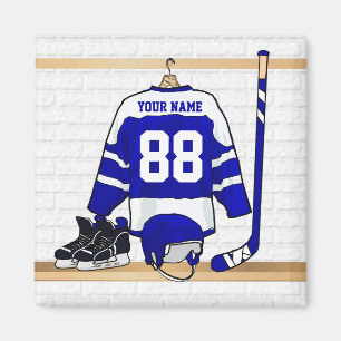 Aimant Hockey sur glace bleu et blanc personnalisé Jersey