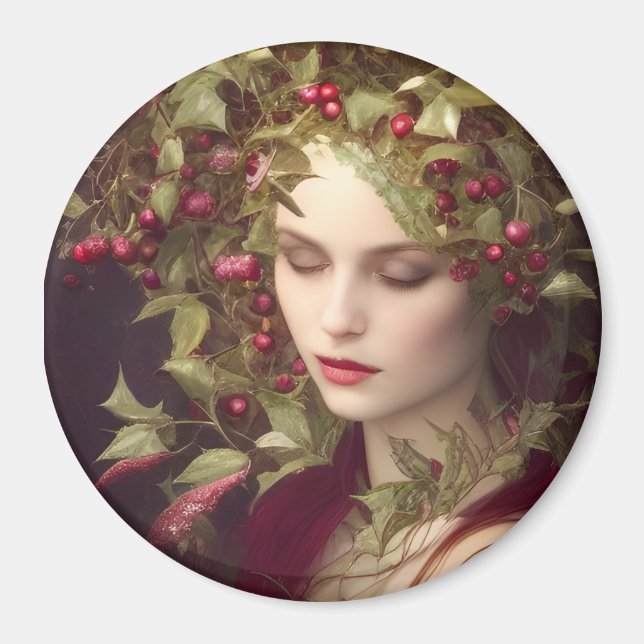 Aimant Holly Berries Belle femme Noël (Devant)