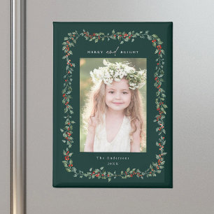 Aimant Holly Berry Frame Merry & Bright Photo Green