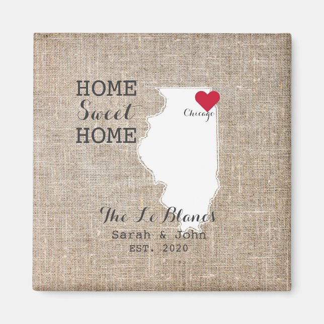 Aimant Home Sweet Home | Chicago Illinois Rustic (Devant)