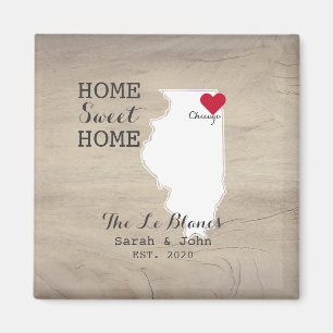 Aimant Home Sweet Home   Chicago Illinois Rustic Wood