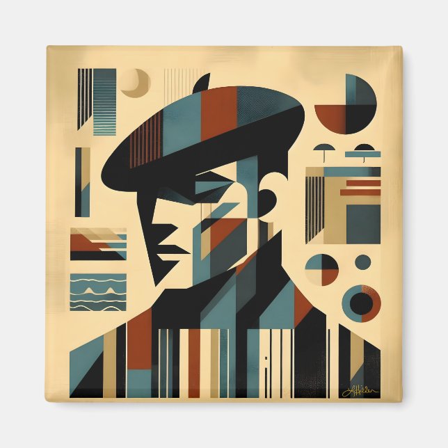 Aimant Homme D'Art Moderne Du Milieu Du Siècle Portant Un (Devant)