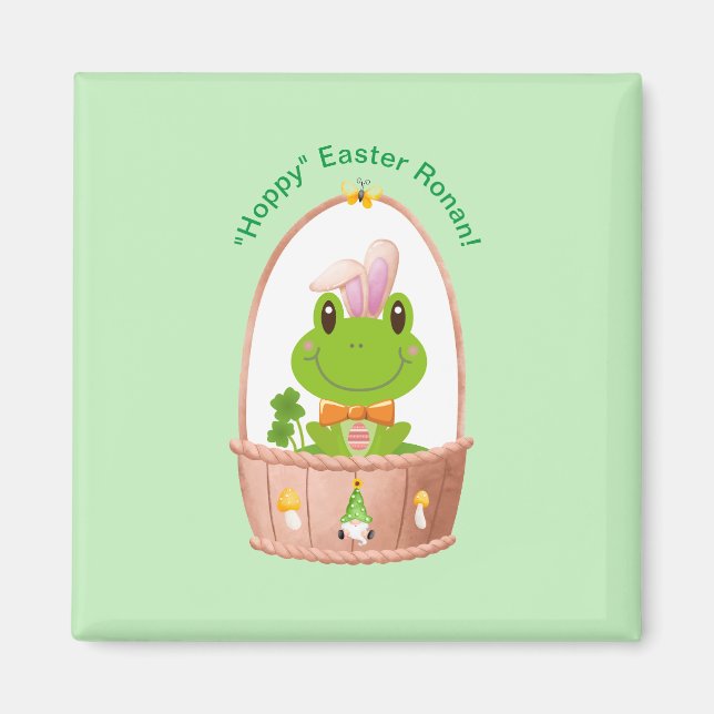 Aimant "Hoppy" Pâques grenouille lapin oreilles panier Gn (Devant)