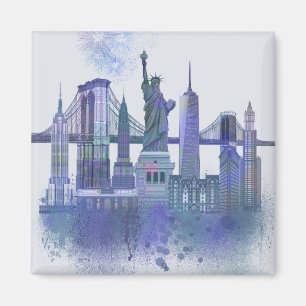 Aimant Horizon de New York - bleu d'aquarelle