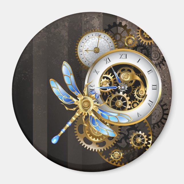 Aimant Horloge à vapeur avec libellule mécanique (Devant)