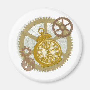 Aimant Horloge et engrenages Steampunk