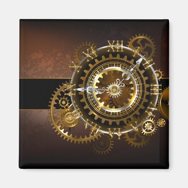 Aimant Horloge Steampunk avec des engrenages anciens (Devant)