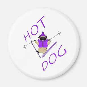 Aimant Hot Dog Funny Ski Carlin violet Veste et Skis