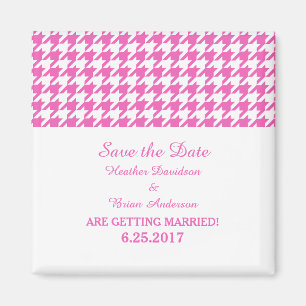 Aimant Houndstooth Enregistrer l'aimant de date, rose