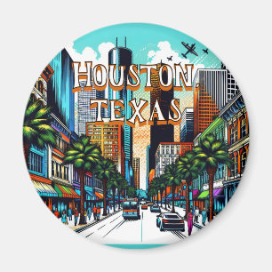 Aimant Houston, Texas Downtown City View Art Abstrait