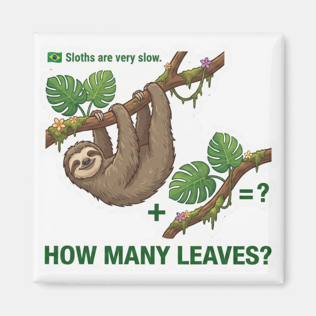 Aimant How Many Leaves? Sloth Brazil Math Game (Devant)
