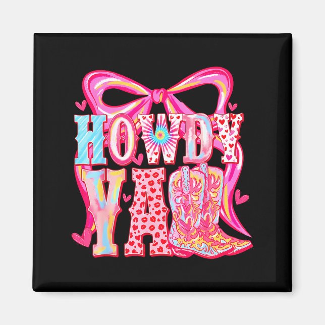 Aimant Howdy Yall Cowboy Boots Coquette Bow Western Valen (Devant)