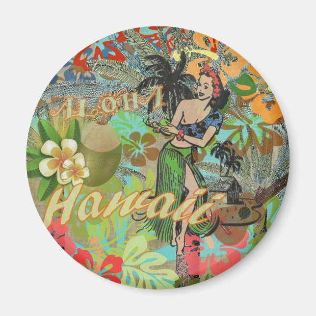 Aimant Hula Vintage Floral Graphisme Floral Hawaii (Devant)