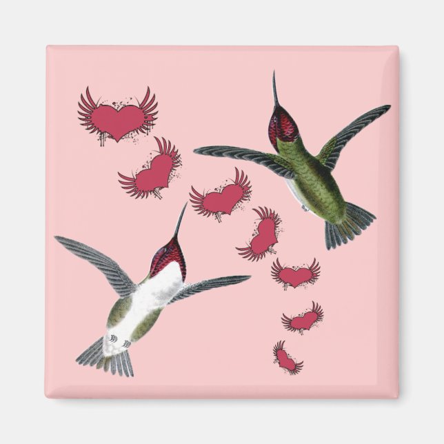 Aimant Humming Birds Grunge Hearts with Wings (Devant)