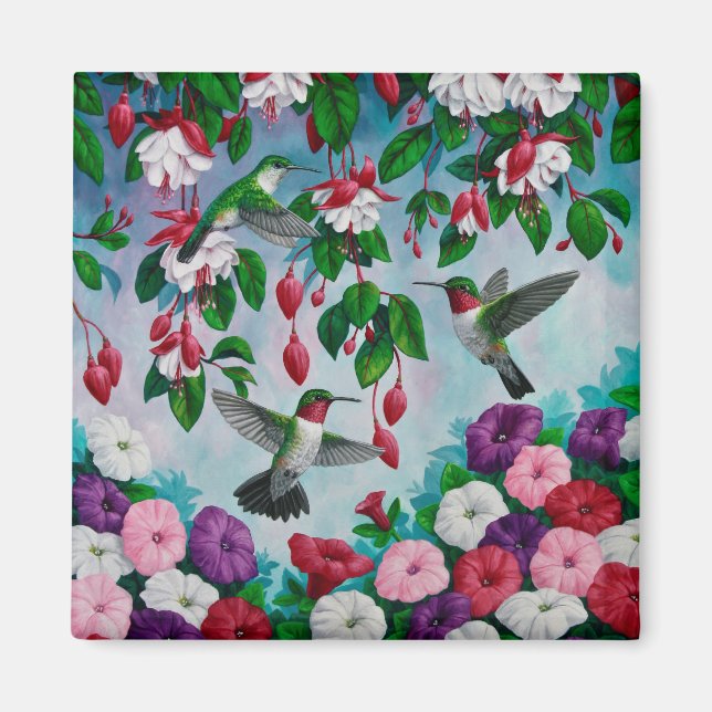 Aimant Hummingbirds à Fuchsia Flower Garden (Devant)