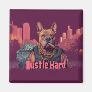 Aimant Hustle Hard - Pitbull Chien avec de l'argent et Ci