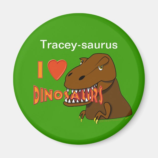 Aimant I Lot I Heart Dinosaures Caricature Tyrranosaurus  (Devant)