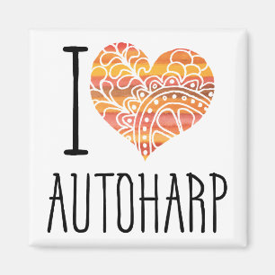 Aimant I Love Autoharp Orange Mandala Heart
