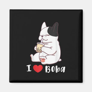 Aimant I Love Boba Bubble Thé Chien Coupe Français Bulldo