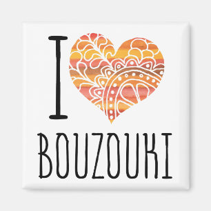 Aimant I Love Bouzouki Orange Mandala Heart