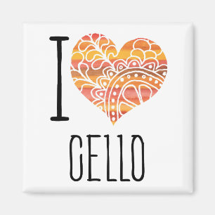 Aimant I Love Cello Orange Mandala Heart