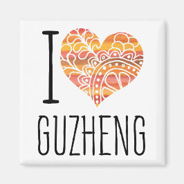 Aimant I Love Guzheng Orange Mandala Heart