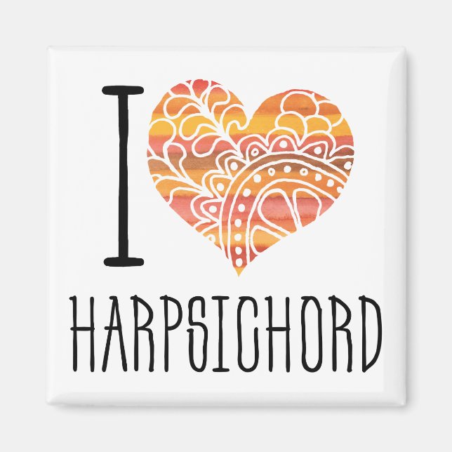 Aimant I Love Harpsichord Orange Mandala Heart (Devant)