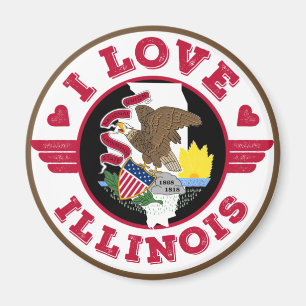 Aimant I Love Illinois State Map and Flag