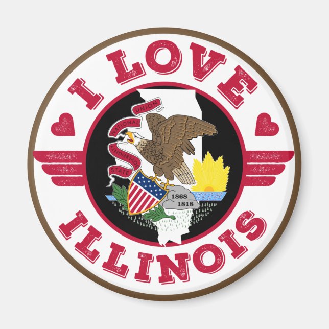 Aimant I Love Illinois State Map and Flag (Devant)