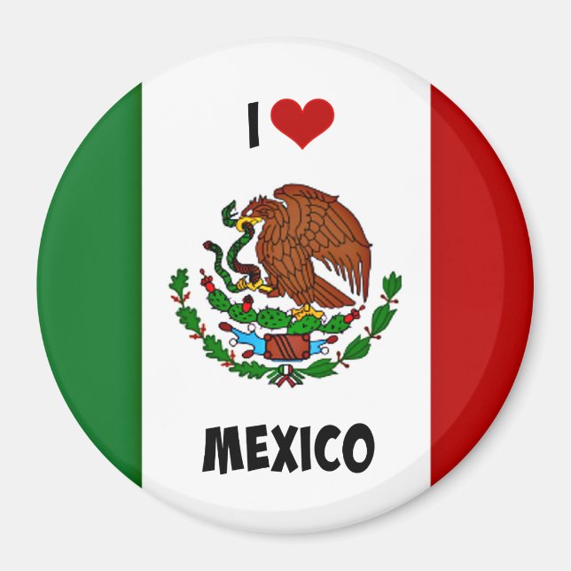 Aimant I Love Mexico, drapeau mexicain, (Devant)