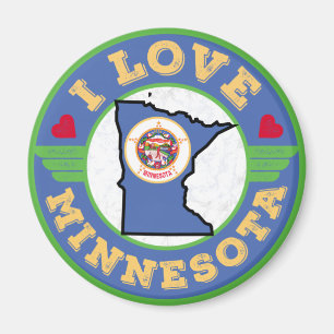 Aimant I Love Minnesota State Map and Flag