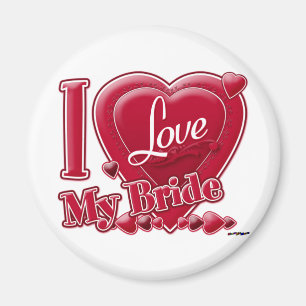 Aimant I Love My Bride rouge - coeur
