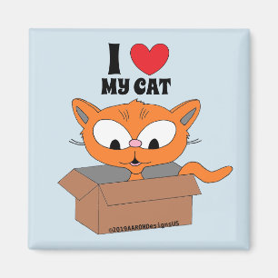 Aimant "I love my cat" mignon chat en boîte
