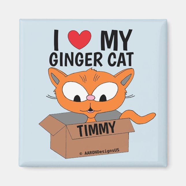 Aimant "I Love My Ginger Cat" Personnalisé (Devant)