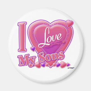 Aimant I Love My Sons rose/violet - coeur