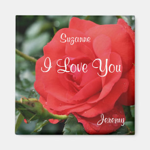 Aimant I Love You Red Rose Flower Personnalisé
