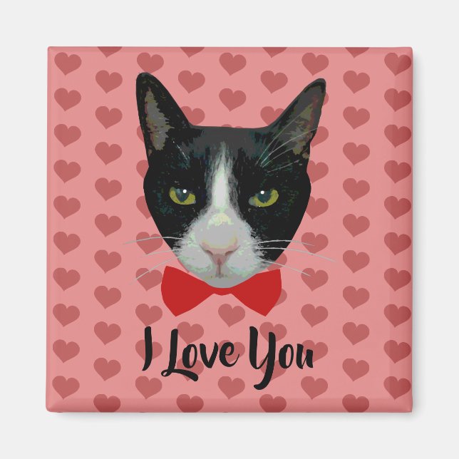 Aimant I Love You - Tuxedo Chat avec Cravate de cabot (Devant)