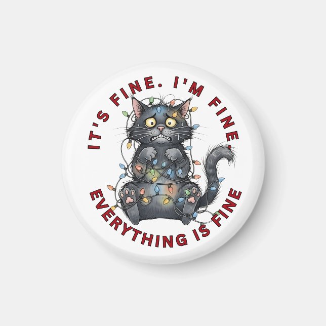 Aimant I’m Fine Everything Is Fine Funny Christmas Cat (Devant)