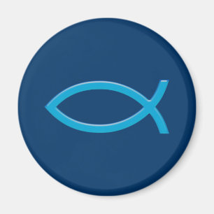 Aimant Ichthus - Symbole chrétien du poisson - Bleu