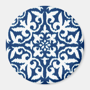 Aimant Ikat damask pattern - Cobalt Blue and White