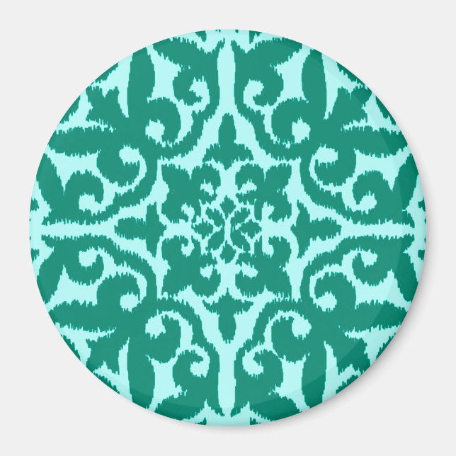 Aimant Ikat damask pattern - Turquoise et Aqua (Devant)