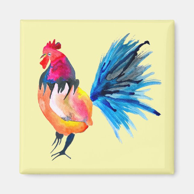 Aimant Illustration aquarelle d'un coq coloré (Devant)